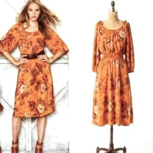 ANTHROPOLOGIE MOULINETTE SOEURS CARA CARA DRESS SILK MIDI